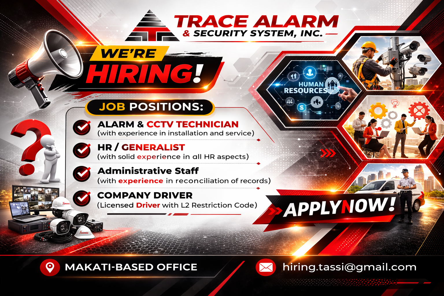 We're Hiring - Trace Alarm & Security System